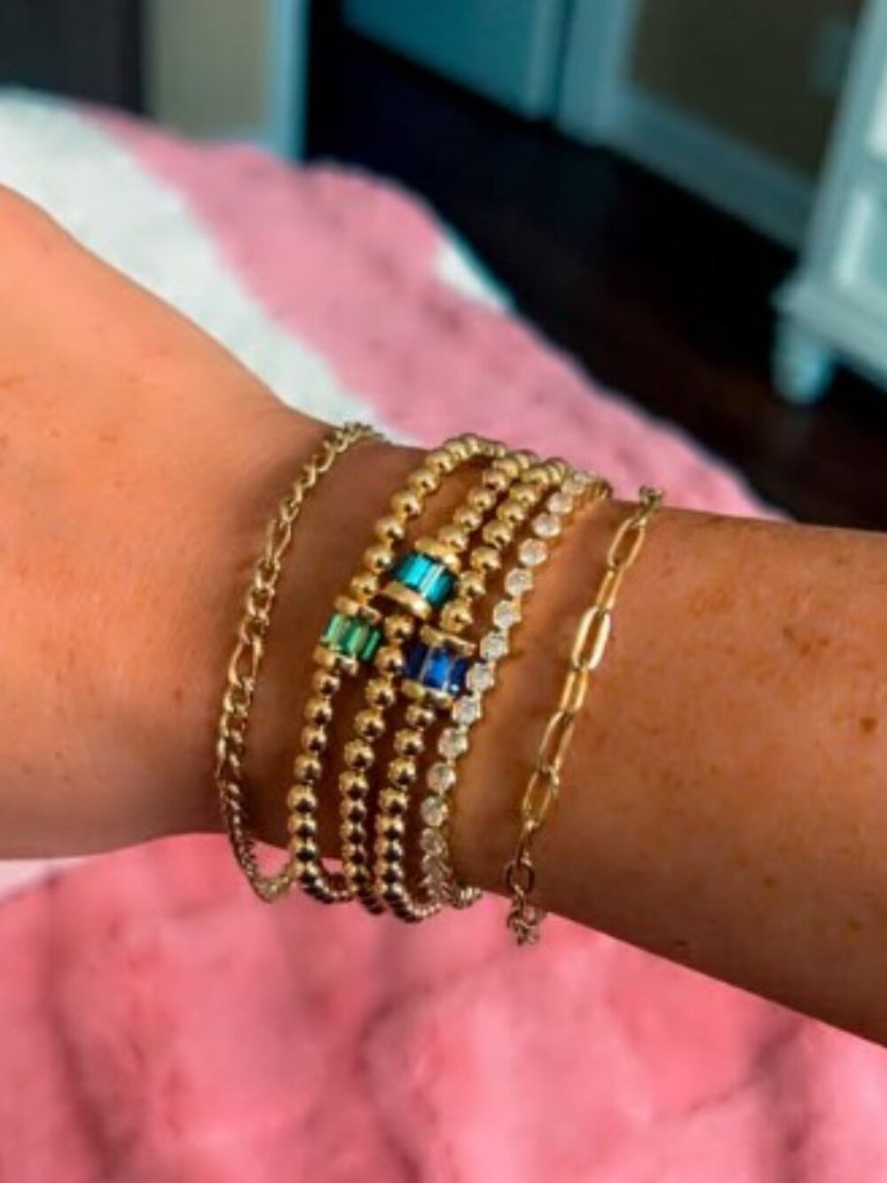 BaubleBar-Tatum Birthstone- Aquamarine-March-Stretch Bracelet